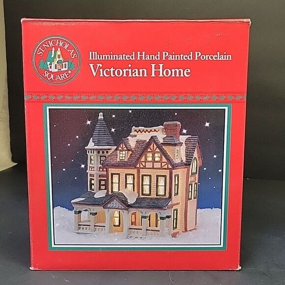 St. Nicholas Square Christmas Village Victorian Home Ceramic w/ Light & Box - Picture 2 of 8